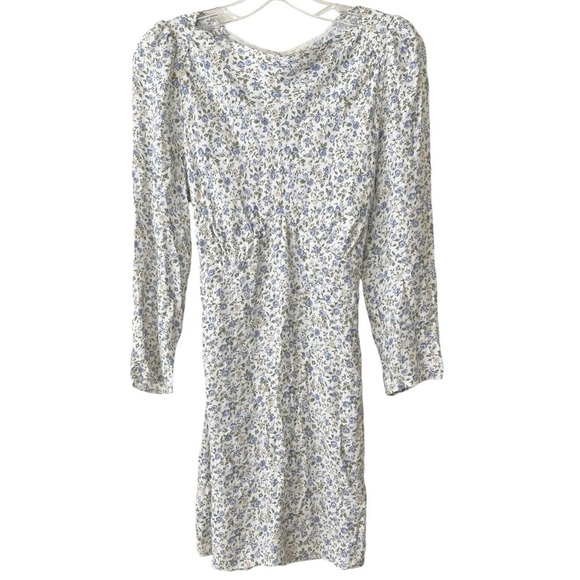 REFORMATION Tamra Dress Pixie Floral Blue White Size 4 Tie Waist Mini Pu… - Picture 3 of 13